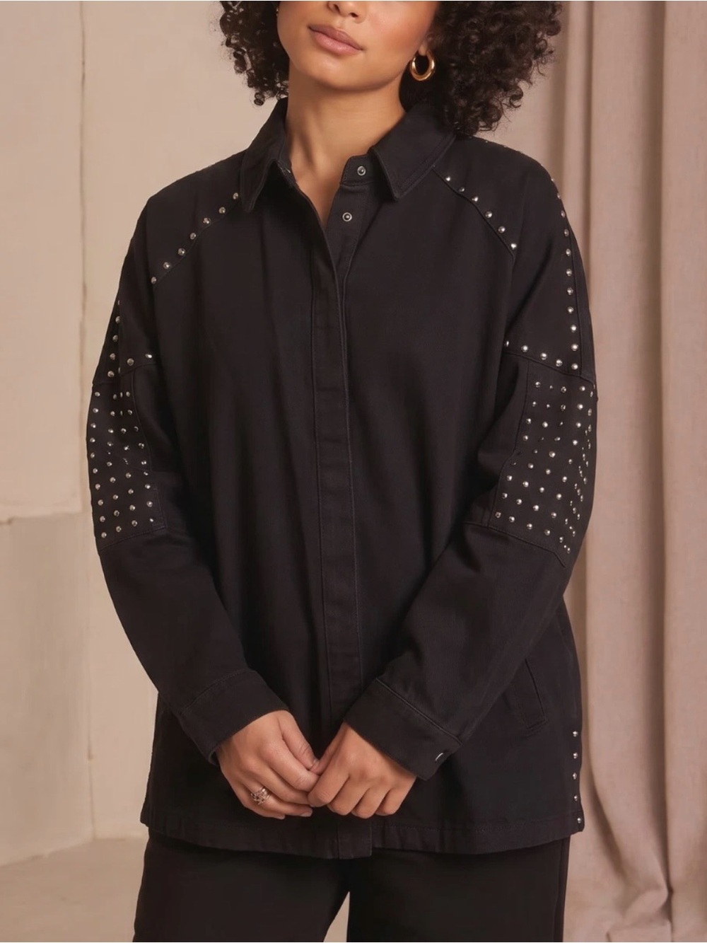 ZaraBlack Jacket studded 🍒- Contemporary Button-Front Coat